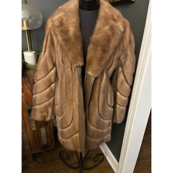 Vintage light brown Mink & Leather Coat Jacket Genuine Fur sz M - Picture 2 of 12